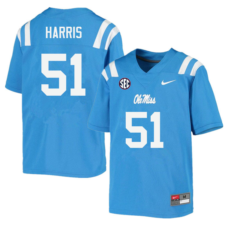 Men #51 Zxavian Harris Ole Miss Rebels College Football Jerseys Sale-Power Blue